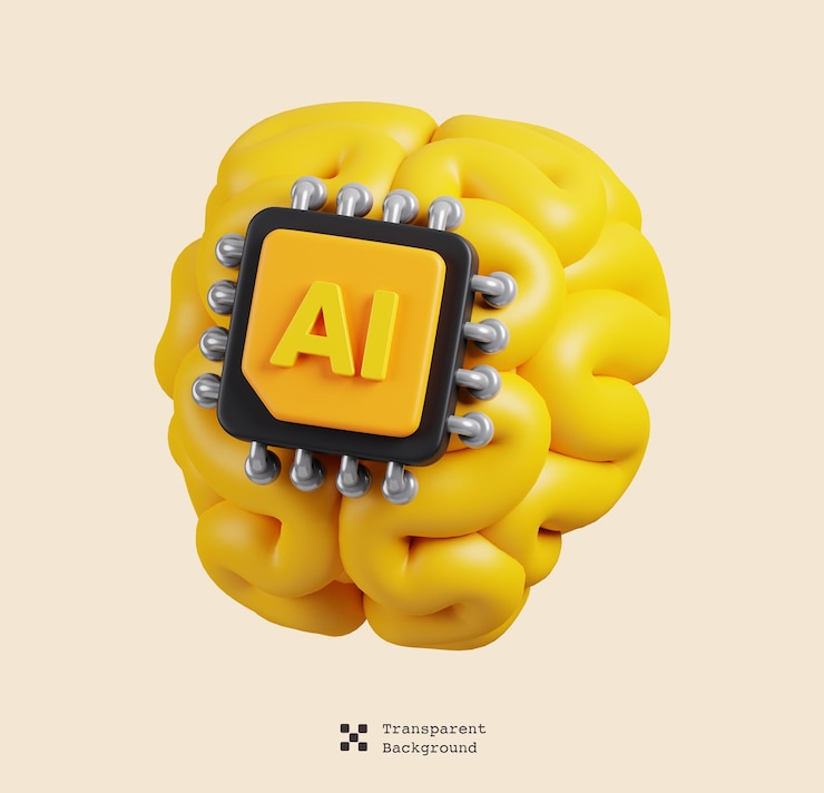 PSD ícone de sensor de microchip de cérebro humano 3d isolado suporte de ia e tecnologia de inteligência artificial