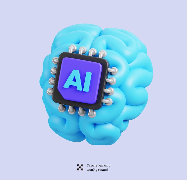 PSD ícone de sensor de microchip de cérebro humano 3d isolado suporte de ia e tecnologia de inteligência artificial