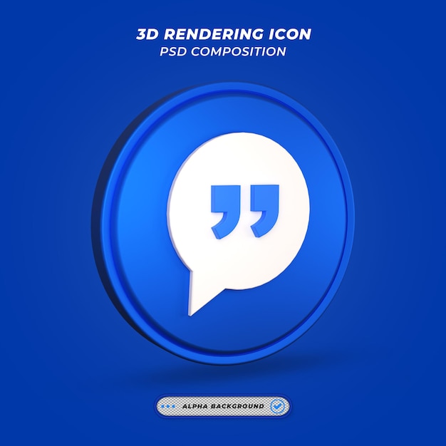 Ícone de símbolo de aspas na renderização 3d