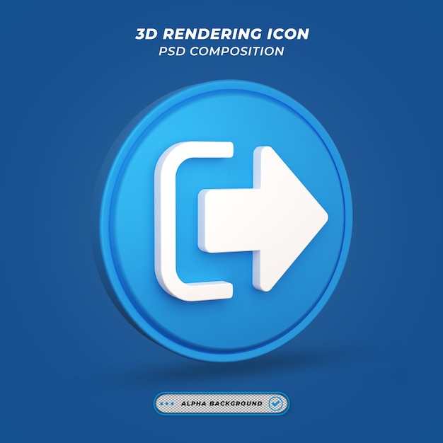Ícone de sinal de logout na renderização 3d