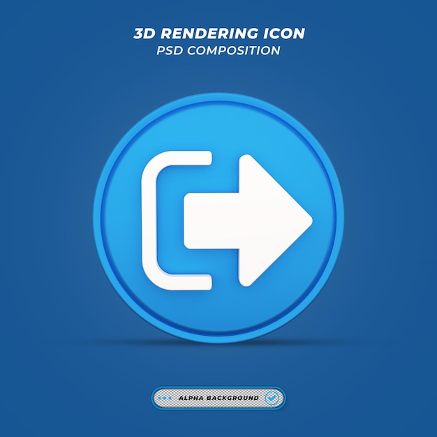 Ícone de sinal de logout na renderização 3d