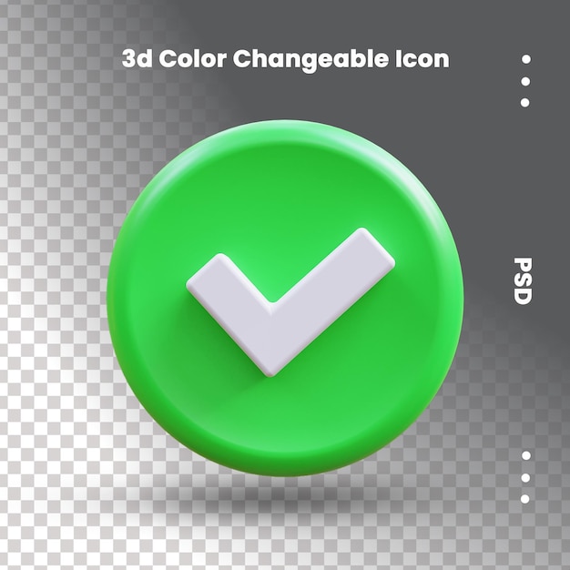 PSD Ícone de sinal de marca de seleção ícone 3d de sinal aprovado