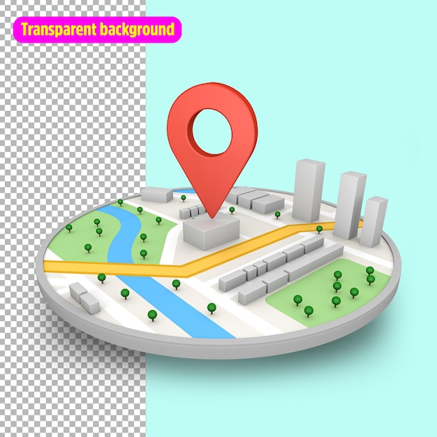 Ícone de sinal de pino de localização vermelha e direção da estrada do mapa de navegação gps com localização de marca de rota, navegação de destino de viagem, renderização em 3D