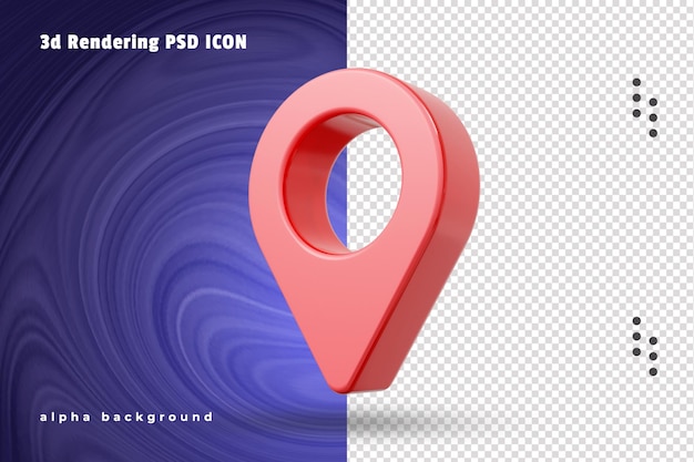 PSD Ícone de sinal de pino de localização vermelho e direção da estrada do mapa de navegação gps