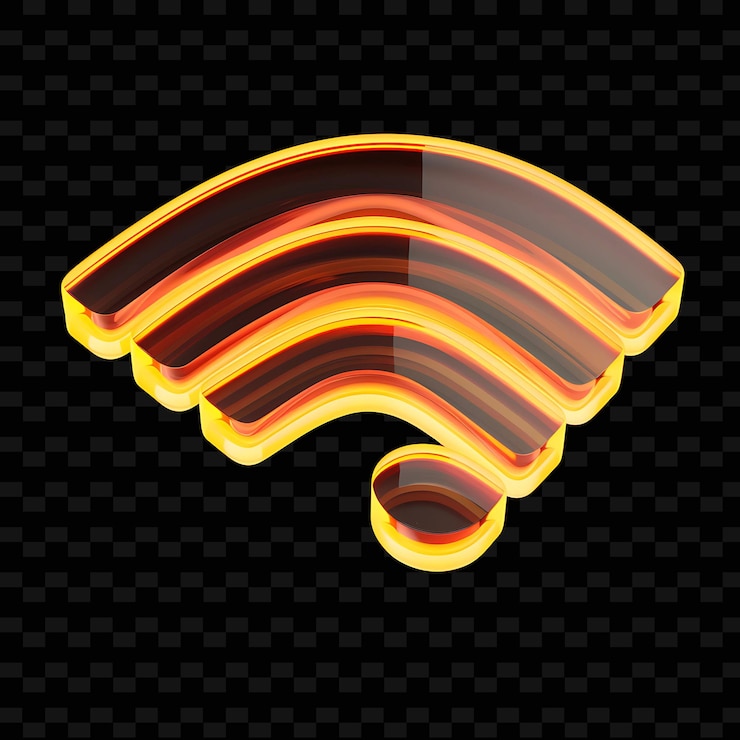 PSD ícone de sinal wi-fi 3d com ondas radiantes feitas com transluce png forma de cor de néon da moda