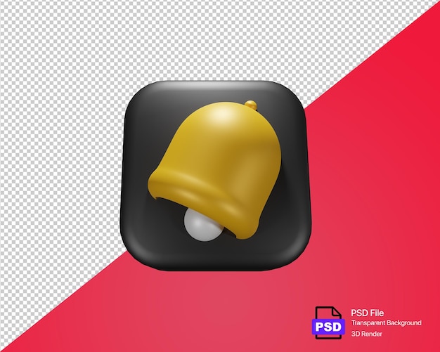 PSD Ícone de sino 3d renderização 3d notificação sino símbolo lado do lembrete de mídia social