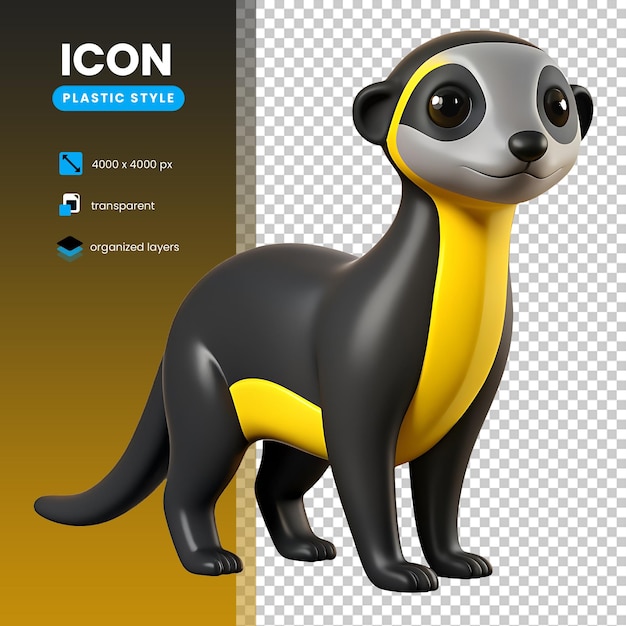 ícone de suricata cor preta e amarela em plástico estilo 3D
