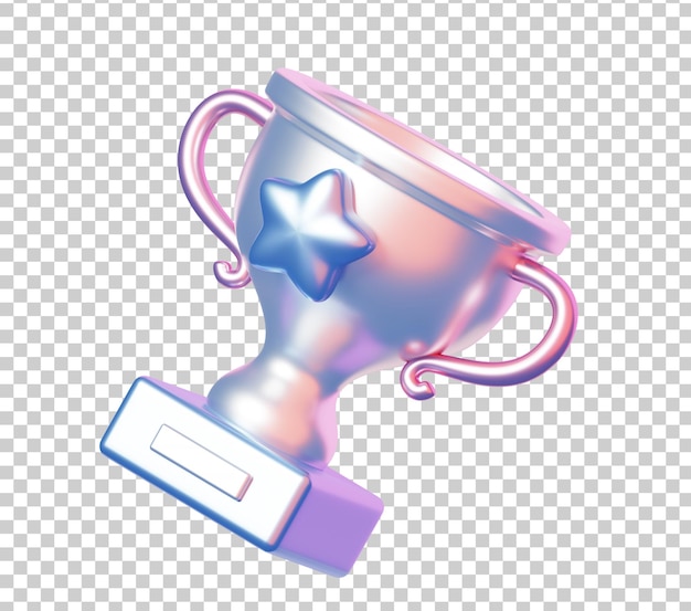 Ícone de taça de troféu 3D com estrela azul em cores pastel brilhantes representando sucesso, realização e recompensa comercial