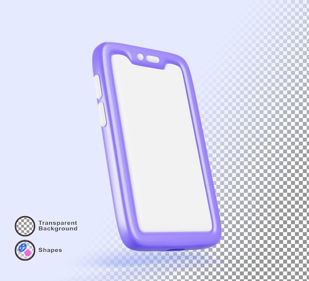 PSD Ícone de telefone móvel 3d com tela branca isolada em fundo azul modelagem de aplicativo de renderização de smartphone com modelo de exibição em branco dispositivo de design de desenho animado para visualização de ângulo de apresentação de jogo