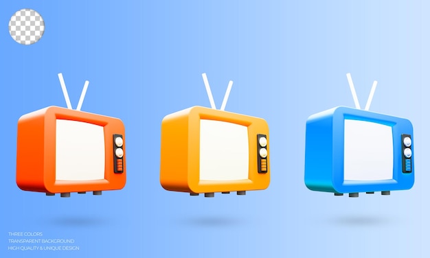 Ícone de televisão antigo 3D. Tv analógica vintage com espaço de cópia. Aparelho de tv retrô. 3D renderizado
