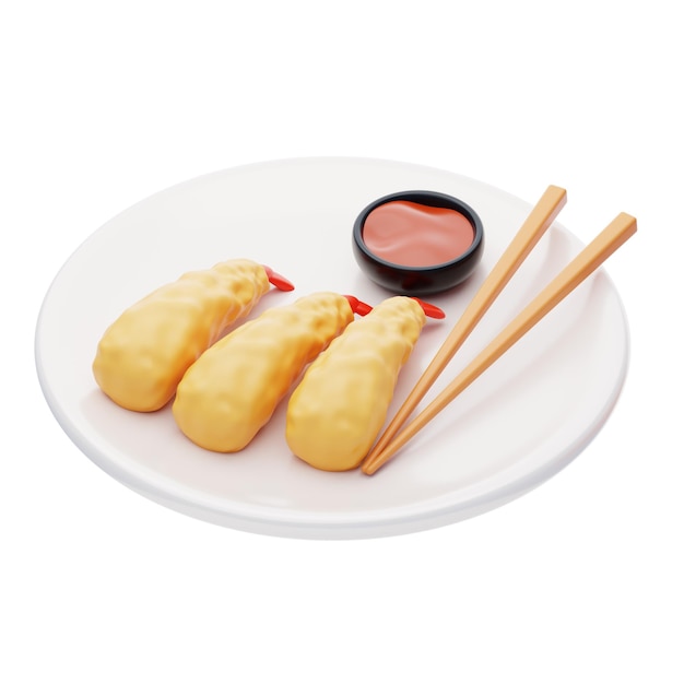 PSD Ícone de tempura de camarão frito 3d