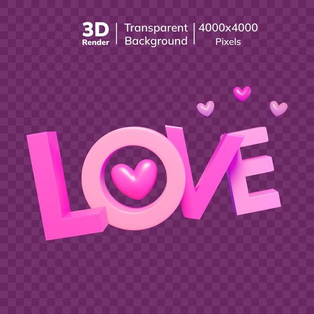 PSD Ícone de texto de amor 3d ícone do dia dos namorados ícone de amor 3d