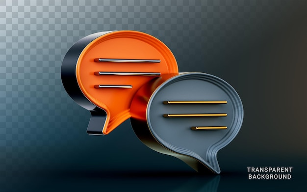 Ícone de texto de comentário no conceito de renderização 3d de fundo escuro para diálogo de tipo e mensagem de comunicação