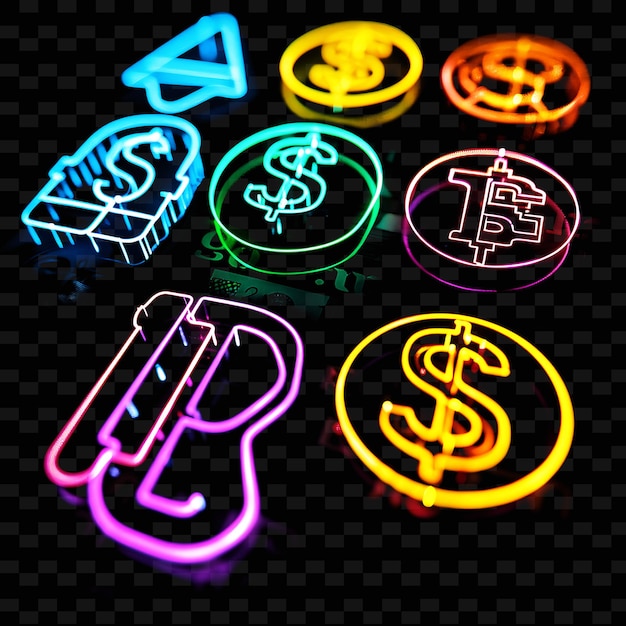 Ícone de troca de moeda de vidro brilhante de néon transparente com contorno f forma y2k decorativa de tendência