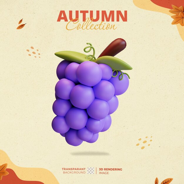 PSD Ícone de uva 3d da coleção hello autumn elements