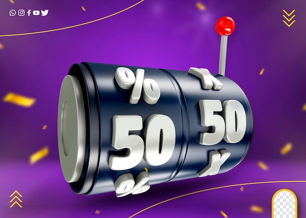 Ícone de valor de desconto 3d percentual para promoções de supermercado e vendas online 50 por cento