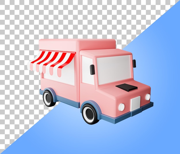 PSD Ícone de van de entrega de comida retrô. caminhão de entrega de alimentos. van de comida de rua. ilustração renderizada em 3d