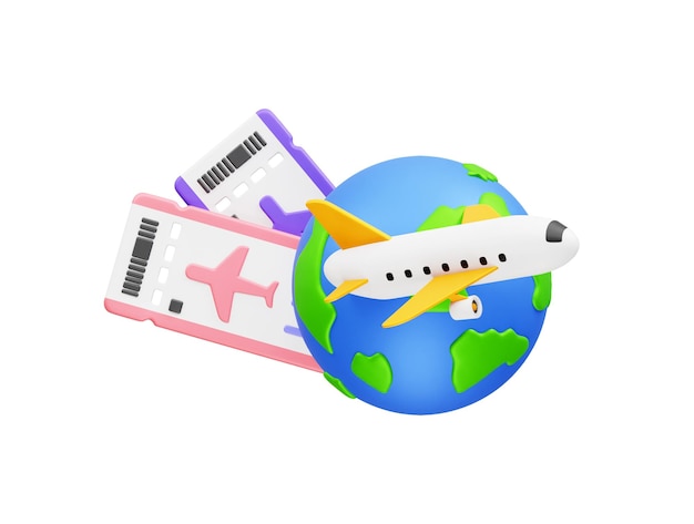 Ícone de viagem 3d rendering ilustração ícone de bilhete de avião 3d render