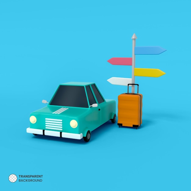 PSD Ícone de viagem de carro isolado 3d render ilustração