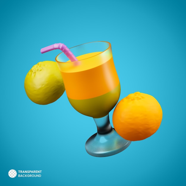 Ícone de vidro de suco de frutas tropicais isolado ilustração de renderização 3d