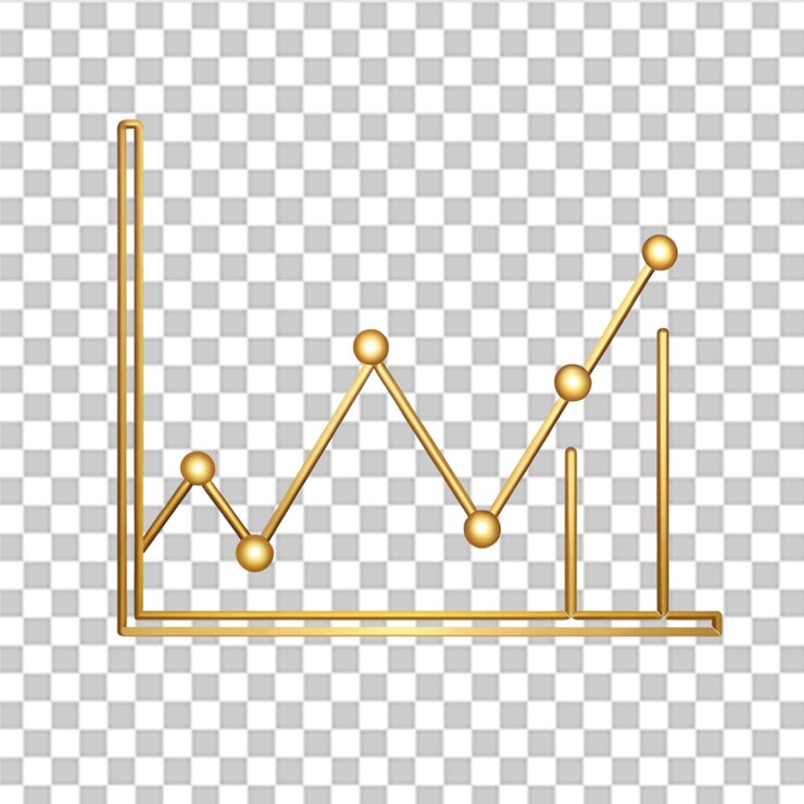 PSD ícone de visualização de dados de negócios de gráfico de linha dourada isolado em fundo transparente