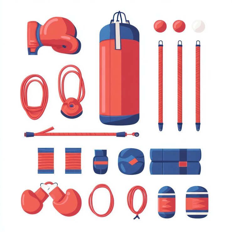 PSD icone di attrezzature di boxe guanti borsa avvolge speedball