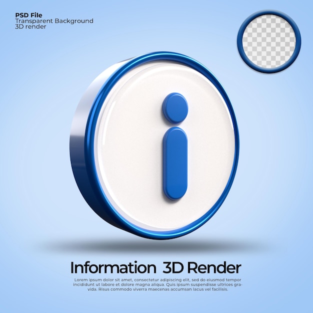 Icone di rendering 3D informazioni sui simboli con colori blu backgorund trasparenti