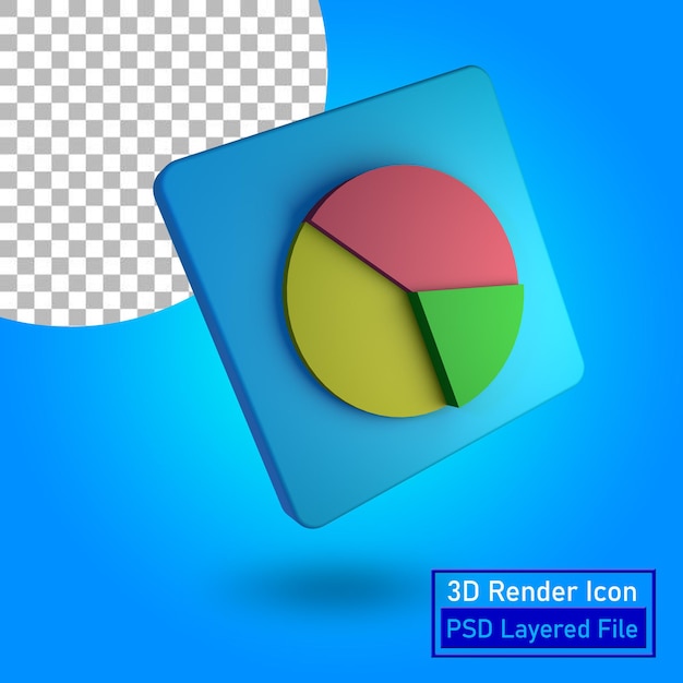 Icône de diagramme de camembert rendu 3D dans un fichier en couches PSD