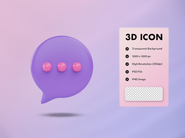 PSD icône de discours de bulle 3d. illustration de rendu 3d