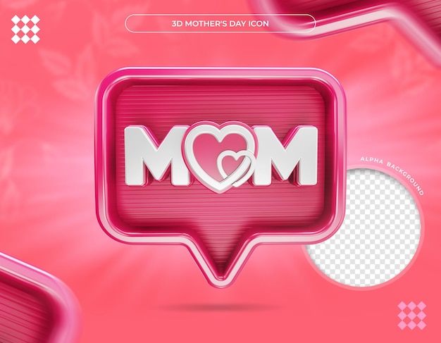 Ícone do dia das mães das mães e coração renderização em 3d
