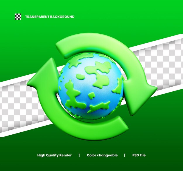 PSD Ícone do dia mundial da terra ilustração 3d ou ícone do dia da luva renderização 3d ou ícone do aplicativo eco dia da terra rendarização 3d