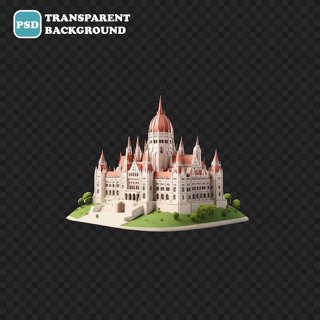 PSD Ícone do edifício do parlamento de budapeste isolado ilustração de renderização 3d