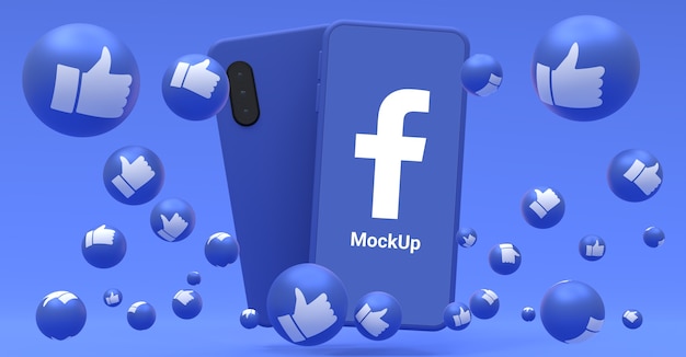 Ícone do Facebook na maquete da tela do smartphone e reações do Facebook