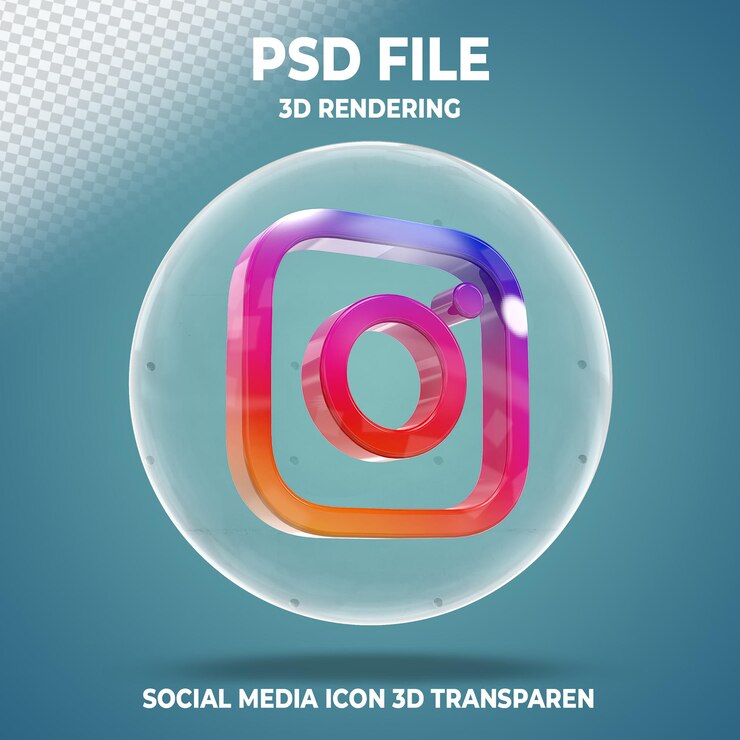 PSD ícone do instagram 3d com estilo de vidro