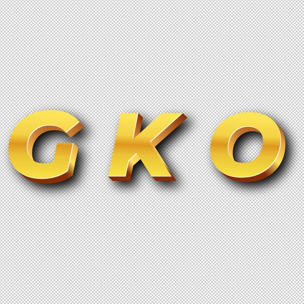 Ícone do logotipo dourado da gko com fundo branco isolado e transparente