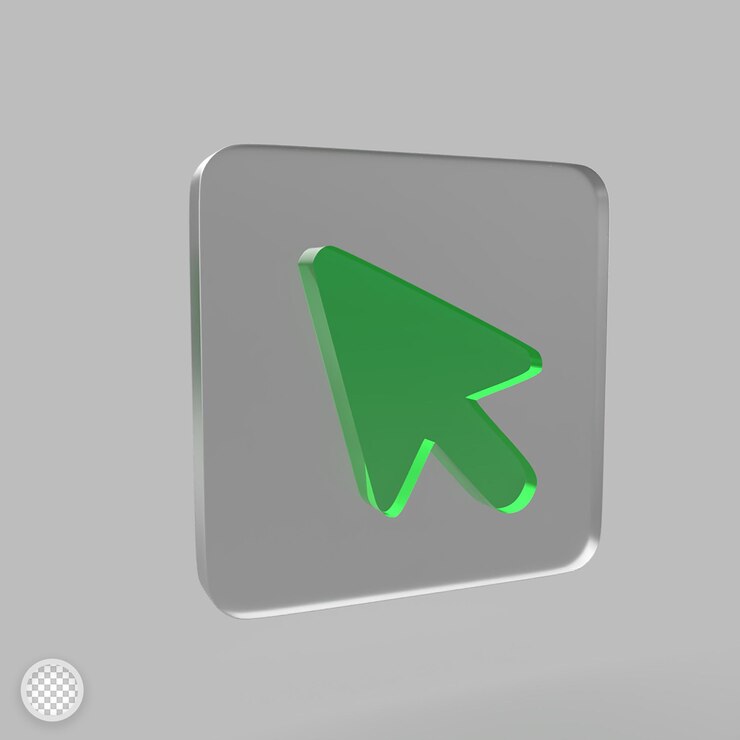 PSD ícone do ponteiro com ilustração de renderização 3d de efeito de vidro