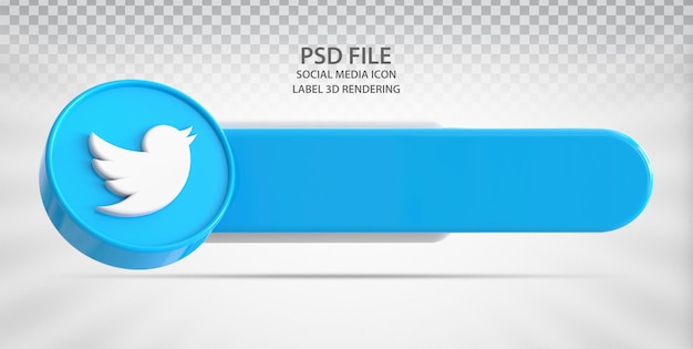 PSD Ícone do twitter nas redes sociais com renderização 3d de rótulo