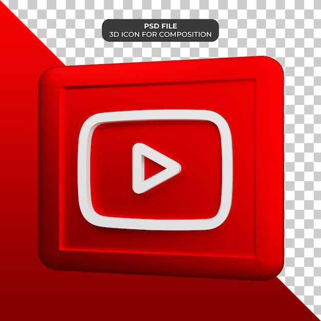 PSD Ícone do youtube de renderização 3d