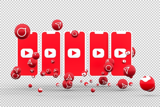 Ícone do youtube na tela do smartphone e as reações do youtube adoram renderização emoji 3d