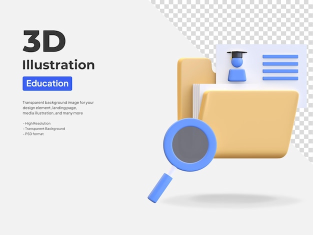PSD l'icône de dossier de document de données étudiant rendu 3d illustration
