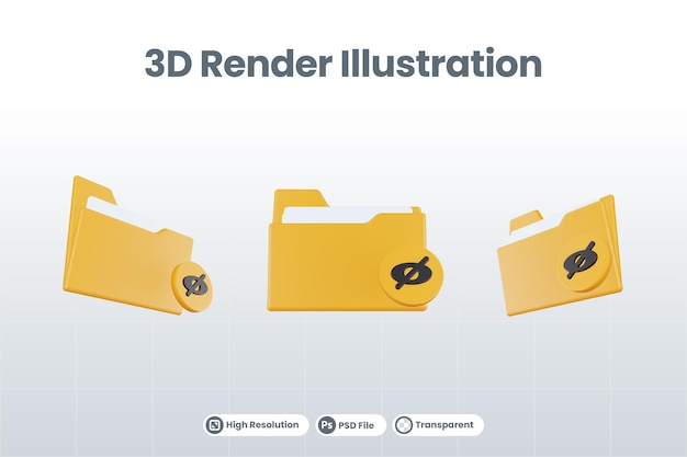 PSD icône de dossier de rendu 3d invisible avec dossier de fichiers orange et jaune invisible