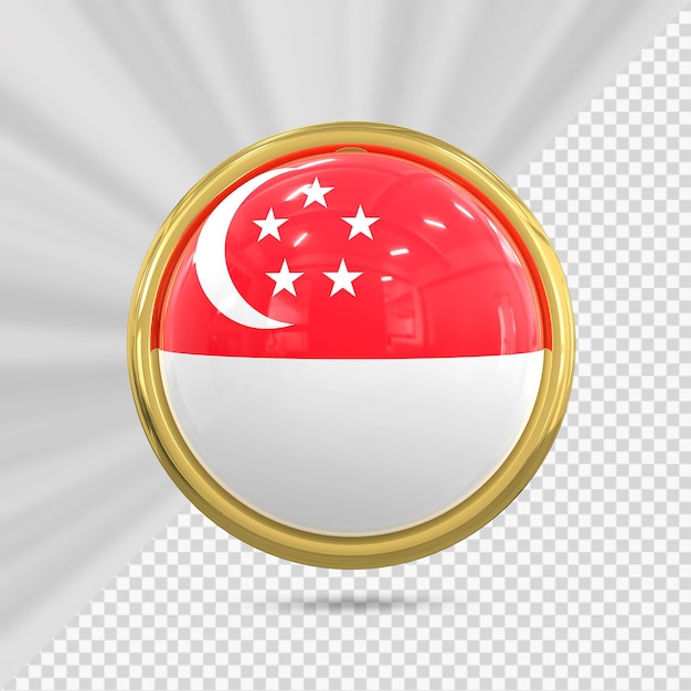 PSD icône de drapeau de singapour avec rendu 3d or