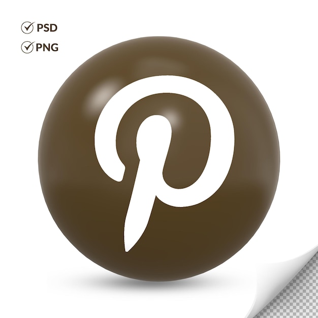 PSD icône du logo pinterest couleur marron rond 3d