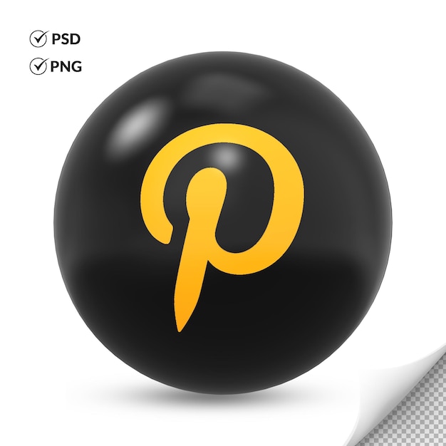 PSD icône du logo pinterest rond 3d couleur jaune noir