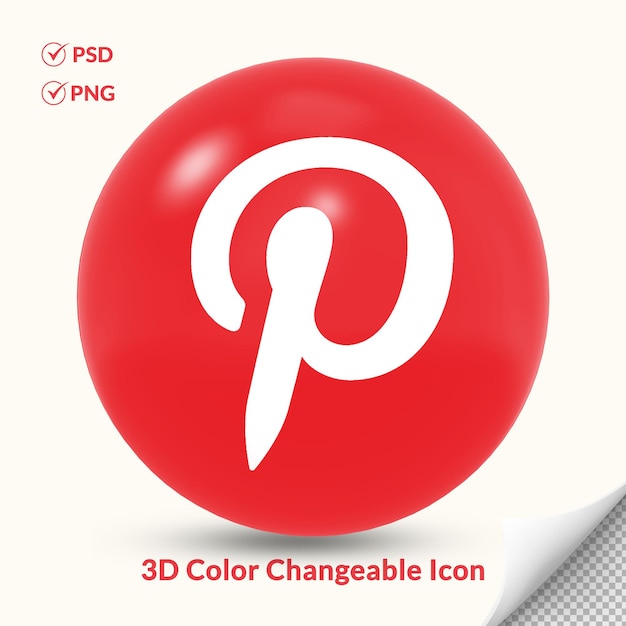 PSD icône du logo pinterest rond de couleur 3d modifiable