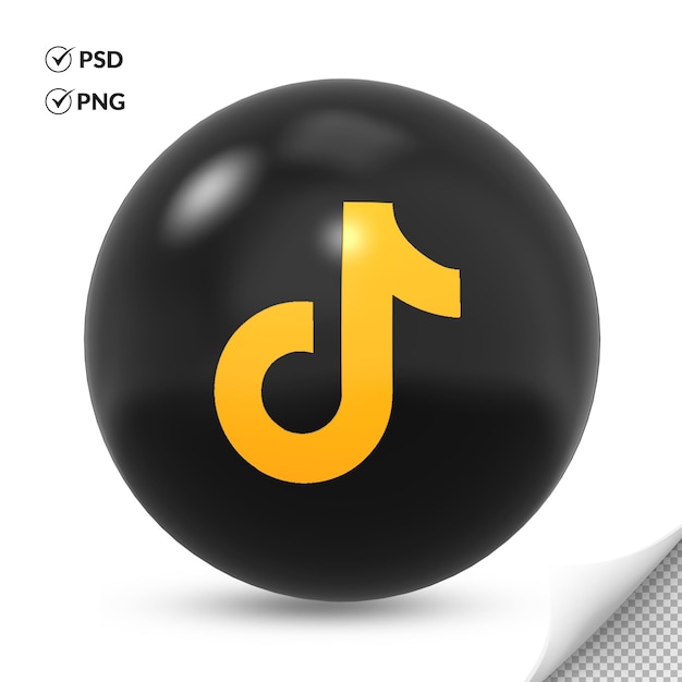 PSD icône du logo tiktok couleur jaune noir rond 3d