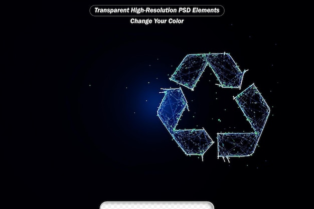 PSD l'icône du panneau de recyclage polygonal lumineux de lignes connectées