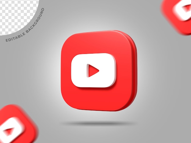 ícone editável do fundo de renderização de mídia social do youtube 3d Logo