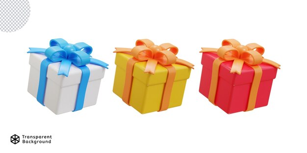Icône D'emballage De Cadeau 3d Avec Un Ensemble D'icônes De Ruban