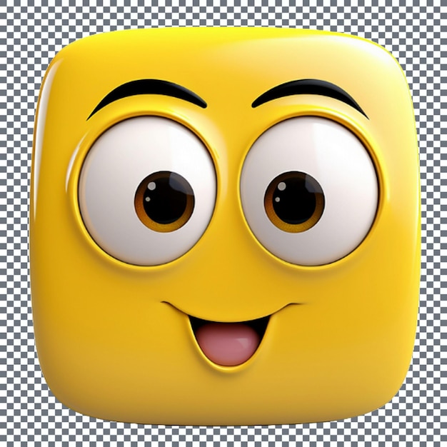 PSD icône emoji carrée de dessin animé avec visage sur fond transparent illustration 3d